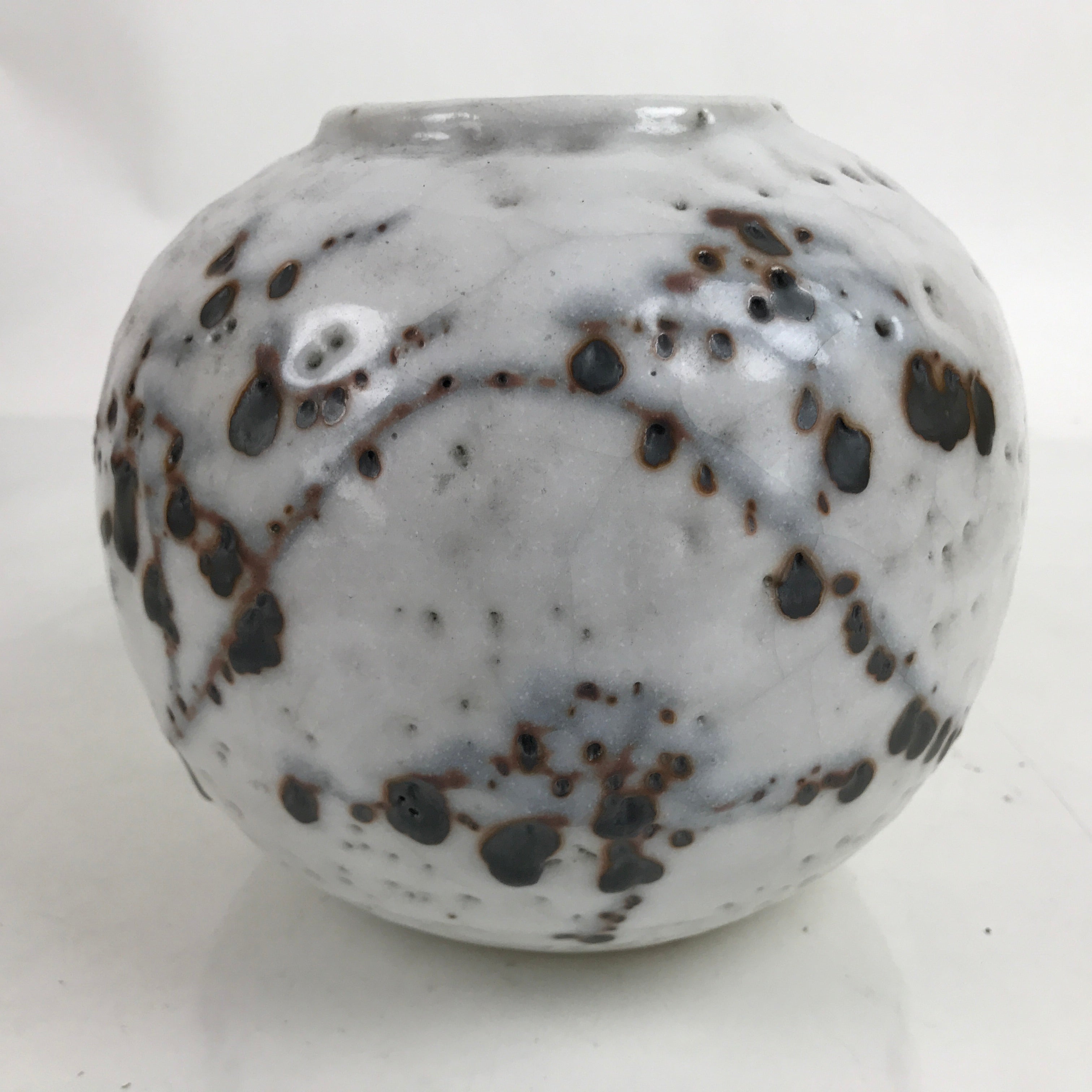 Japanese Ceramic Yuki Shino Ware Flower Vase Vtg Ikebana Kabin White Round FK119