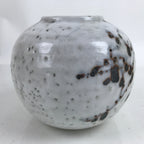 Japanese Ceramic Yuki Shino Ware Flower Vase Vtg Ikebana Kabin White Round FK119