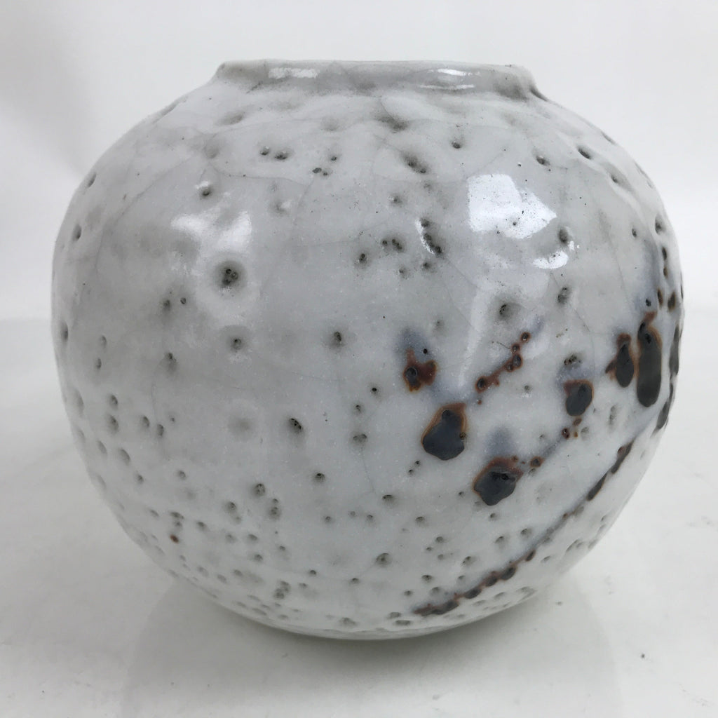 Japanese Ceramic Yuki Shino Ware Flower Vase Vtg Ikebana Kabin White Round FK119