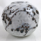 Japanese Ceramic Yuki Shino Ware Flower Vase Vtg Ikebana Kabin White Round FK119