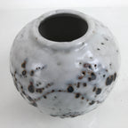 Japanese Ceramic Yuki Shino Ware Flower Vase Vtg Ikebana Kabin White Round FK119
