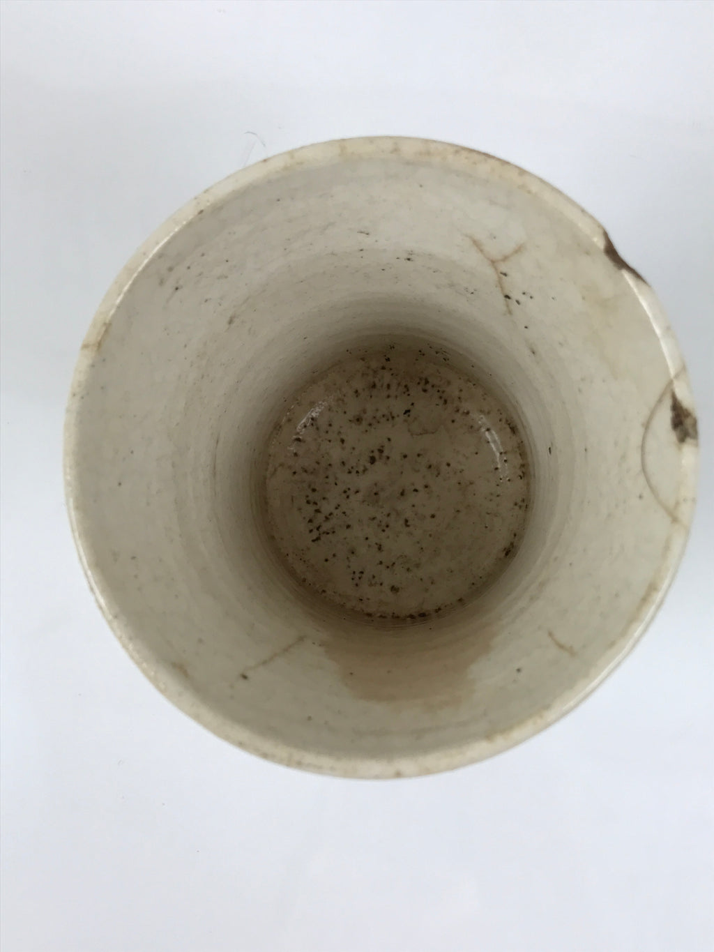 Japanese Ceramic Yunomi Teacup Pottery Vtg Black Kanji Beige Sencha TC612
