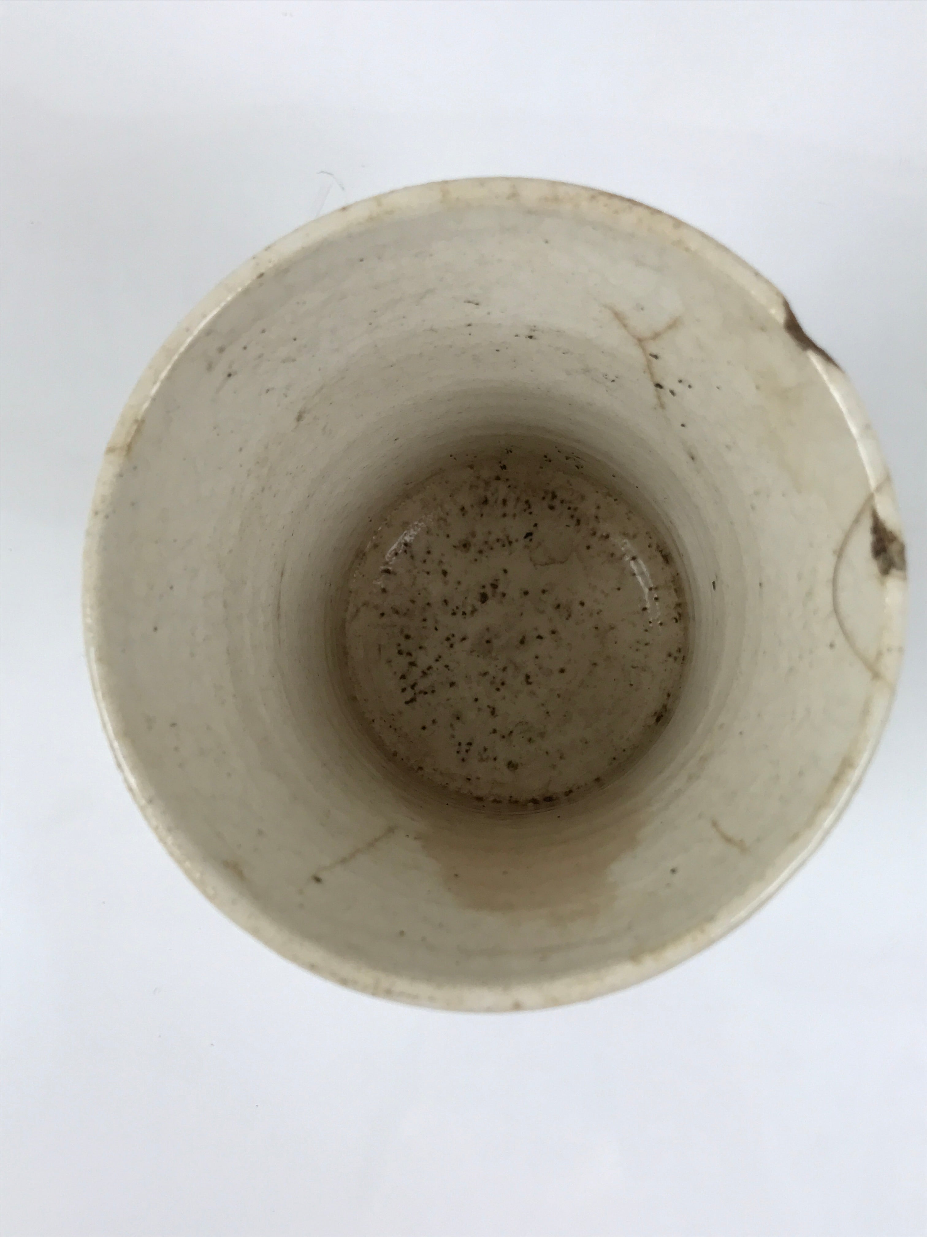 Japanese Ceramic Yunomi Teacup Pottery Vtg Black Kanji Beige Sencha TC612