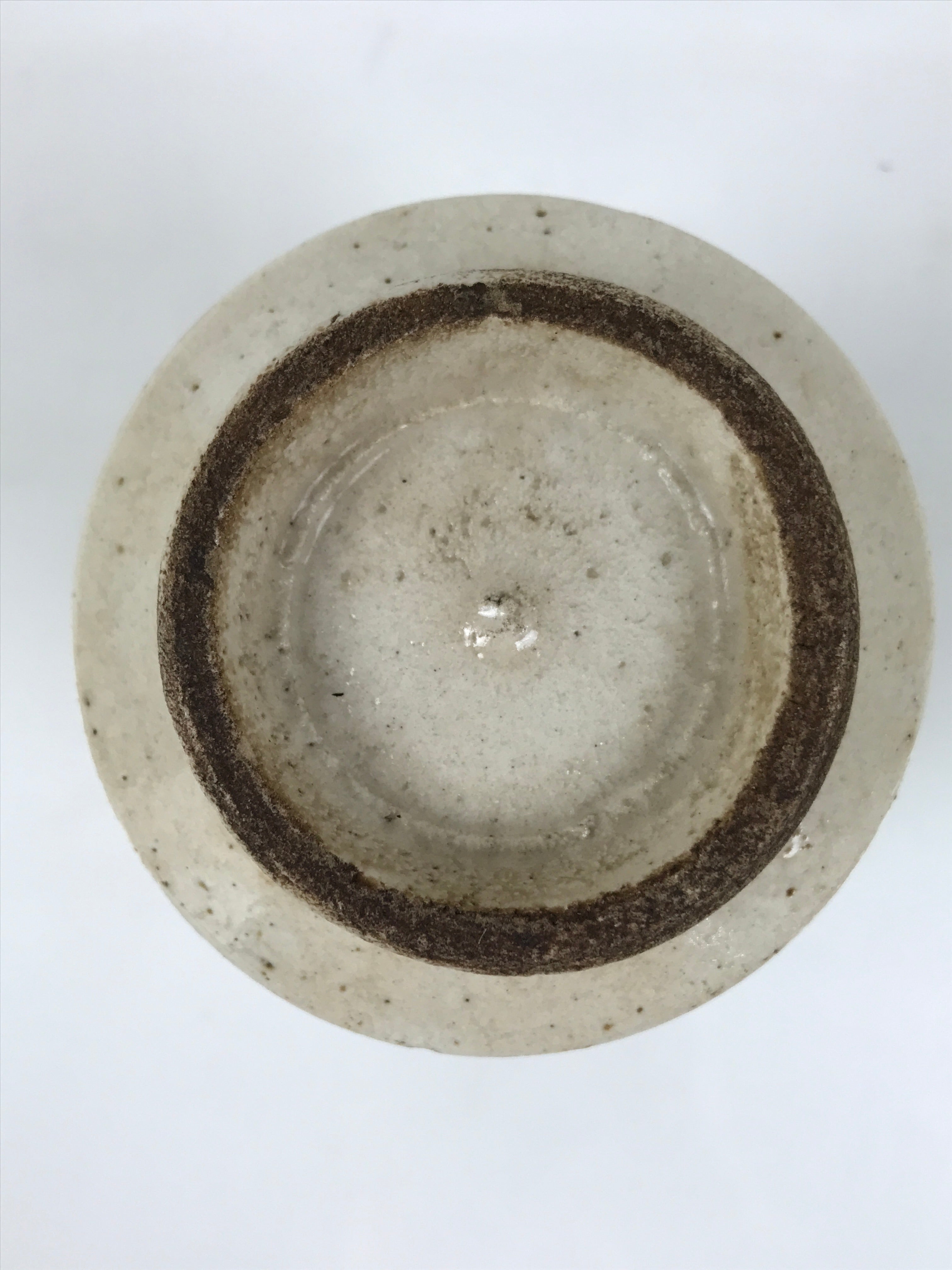 Japanese Ceramic Yunomi Teacup Pottery Vtg Black Kanji Beige Sencha TC612