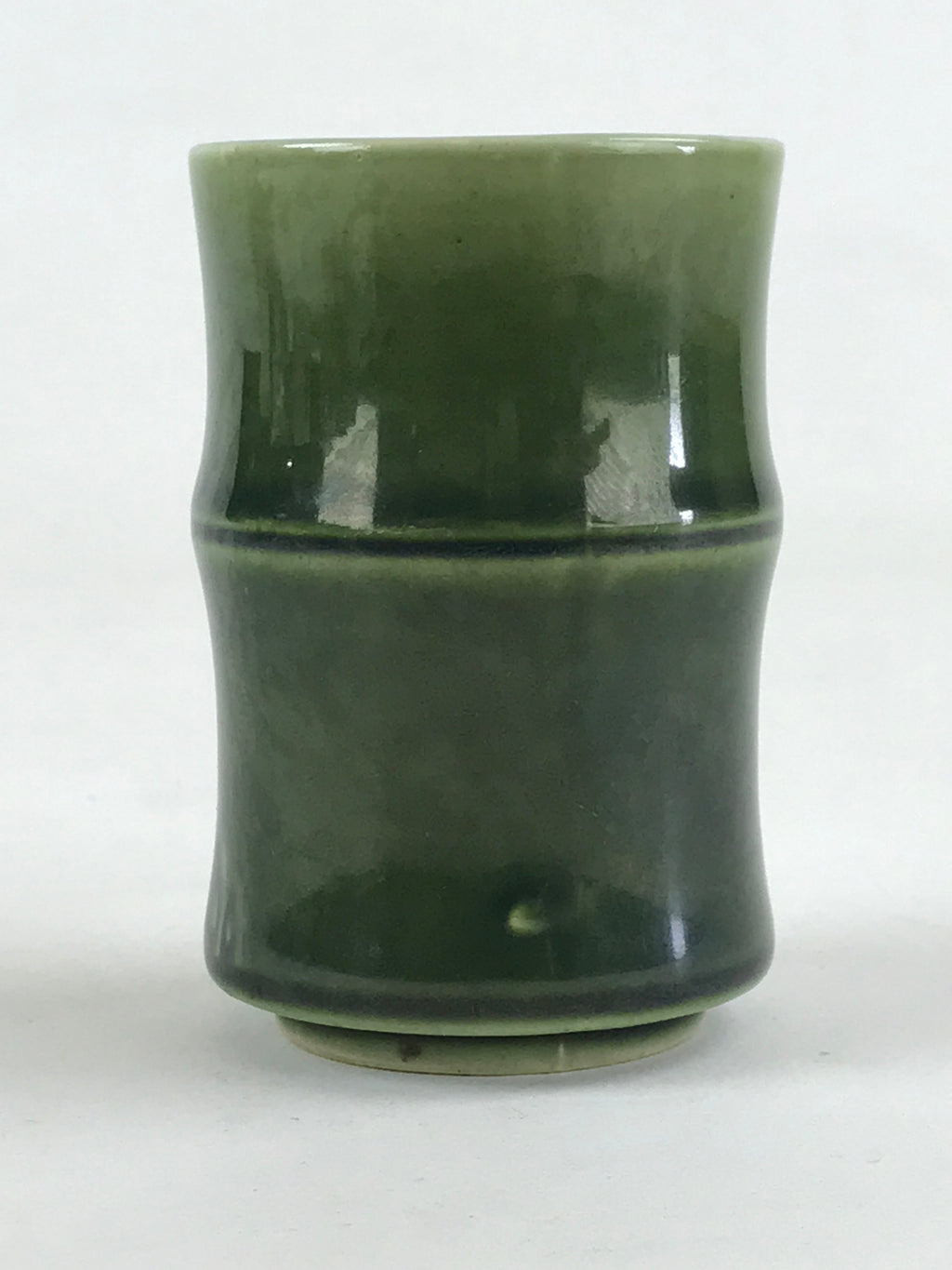 Japanese Ceramic Yunomi Teacup Vtg Pottery Bamboo Shape Green TC354