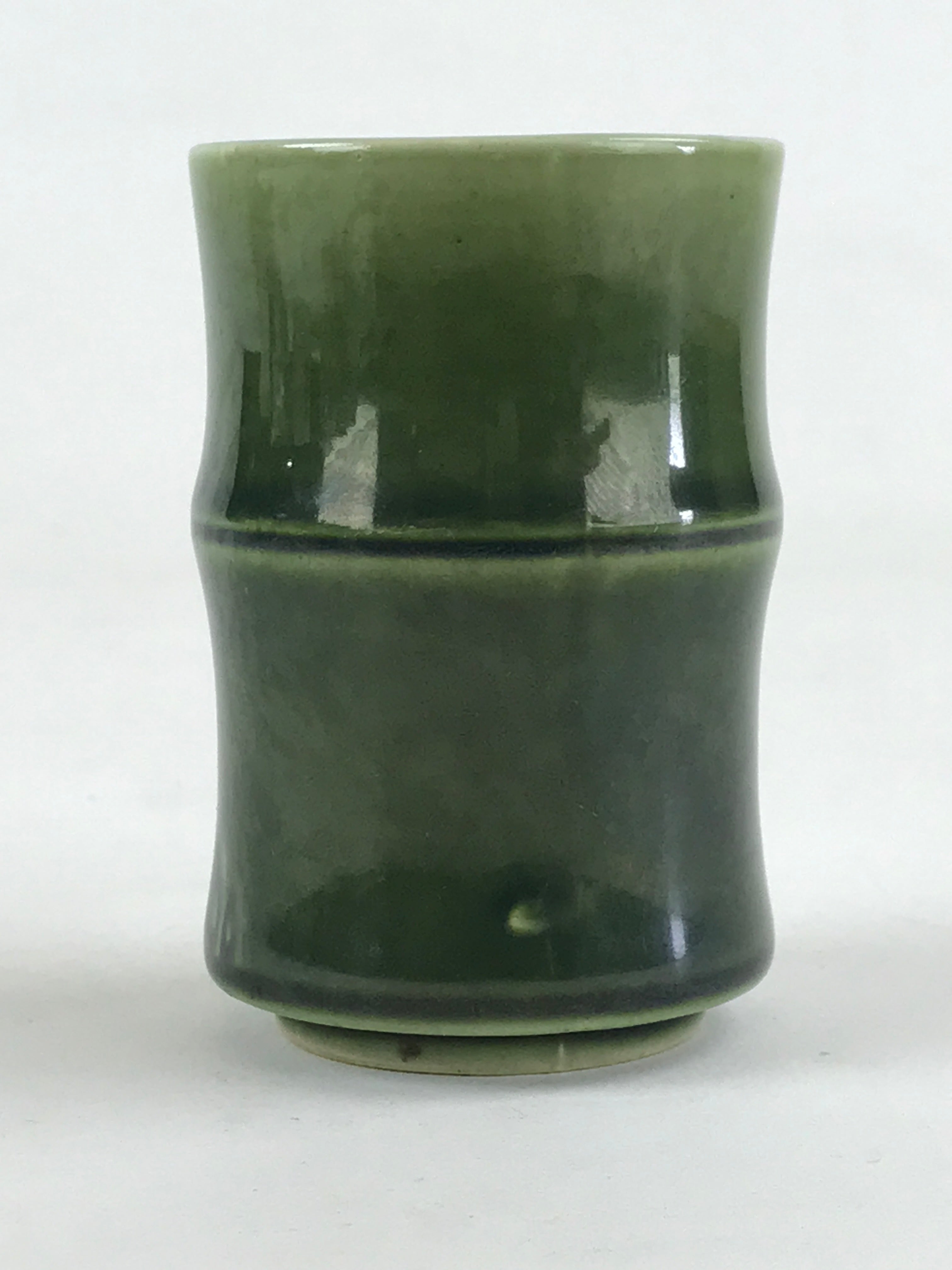 Japanese Ceramic Yunomi Teacup Vtg Pottery Bamboo Shape Green TC354