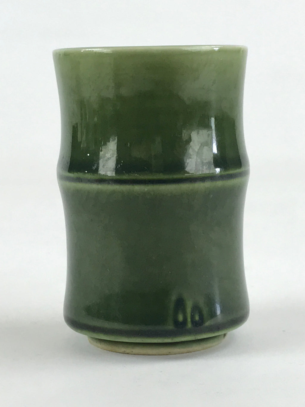 Japanese Ceramic Yunomi Teacup Vtg Pottery Bamboo Shape Green TC354