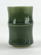 Japanese Ceramic Yunomi Teacup Vtg Pottery Bamboo Shape Green TC354