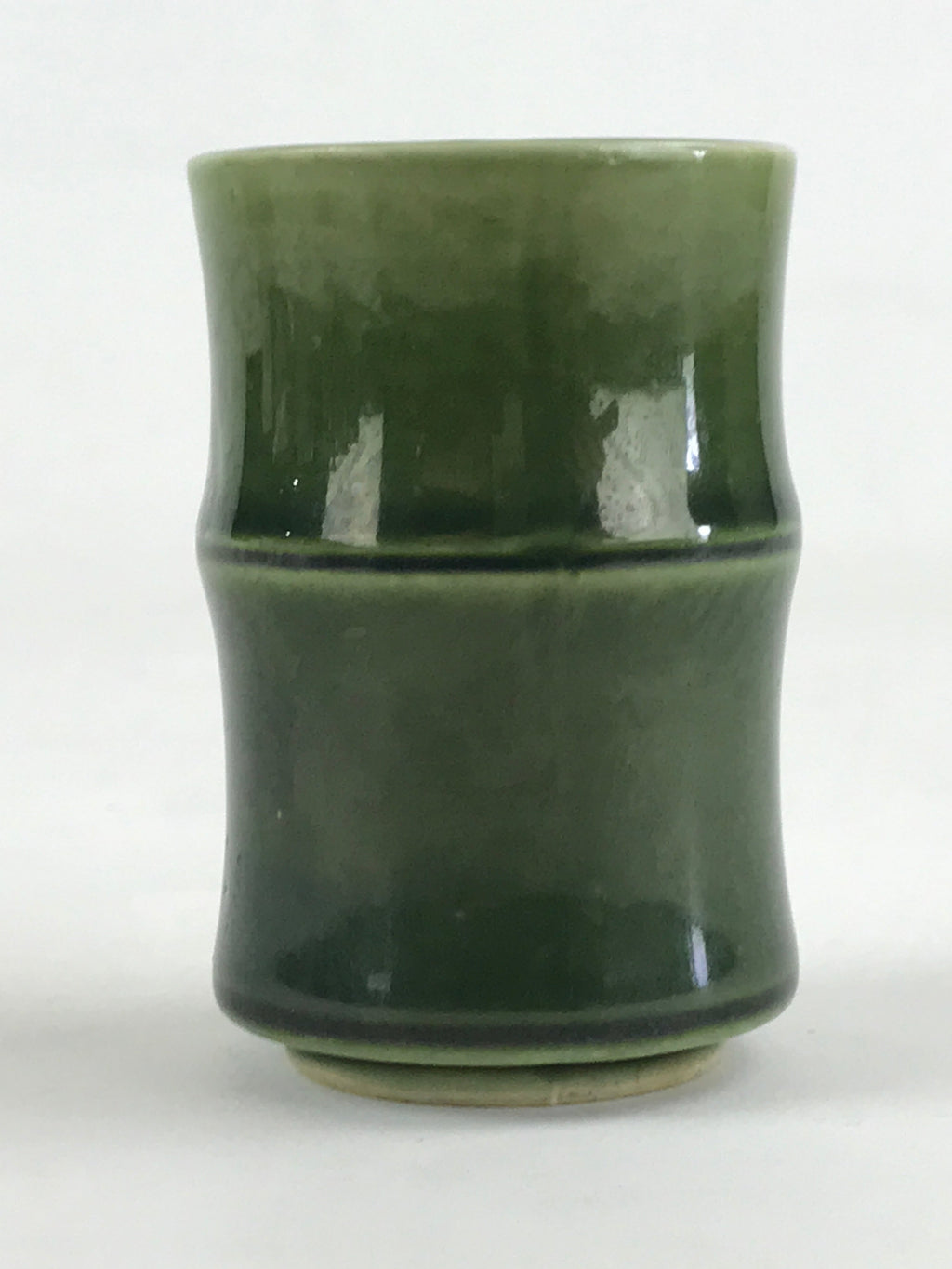 Japanese Ceramic Yunomi Teacup Vtg Pottery Bamboo Shape Green TC354