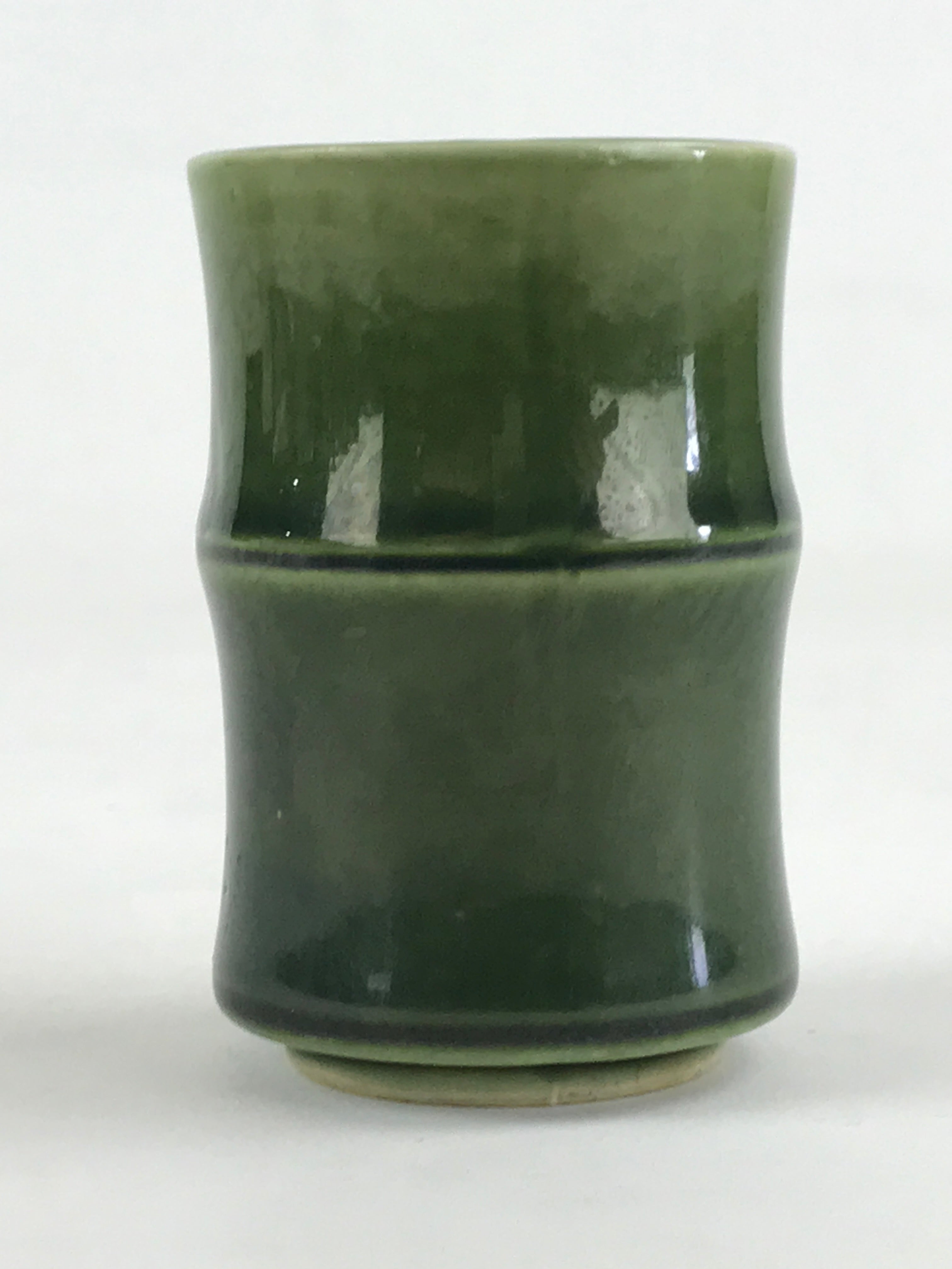 Japanese Ceramic Yunomi Teacup Vtg Pottery Bamboo Shape Green TC354