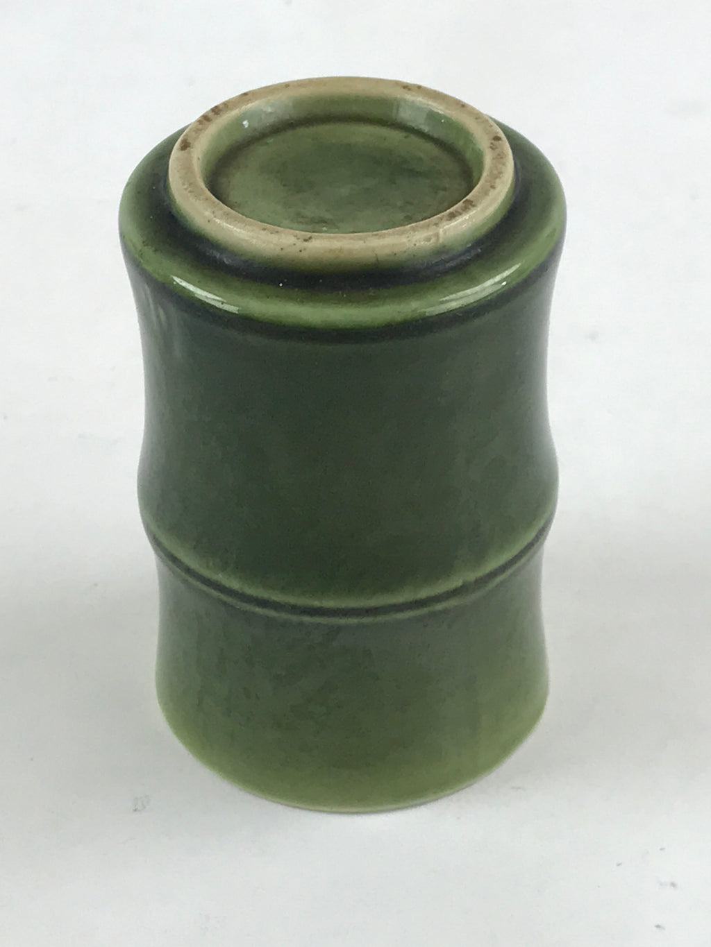 Japanese Ceramic Yunomi Teacup Vtg Pottery Bamboo Shape Green TC354
