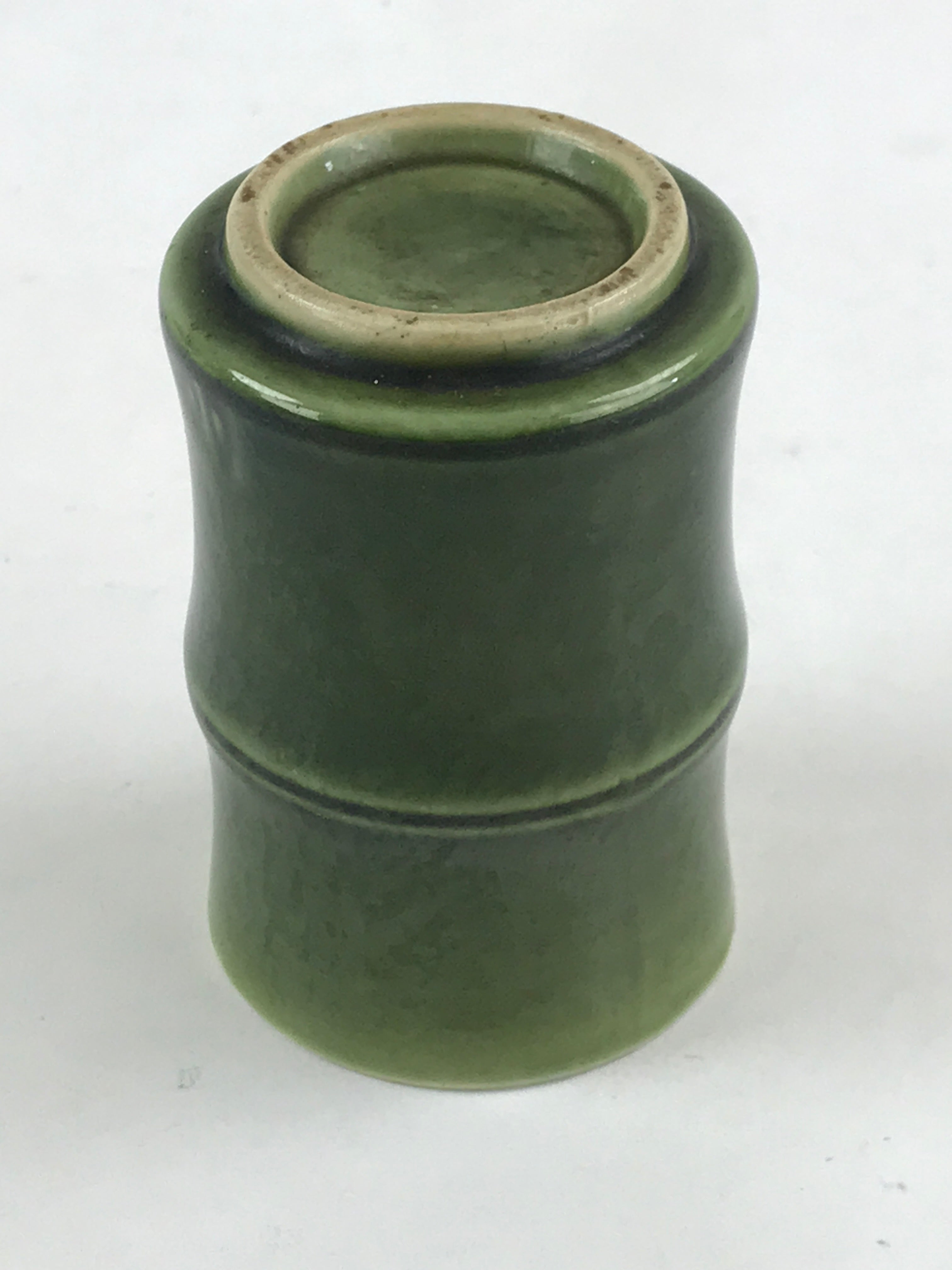Japanese Ceramic Yunomi Teacup Vtg Pottery Bamboo Shape Green TC354