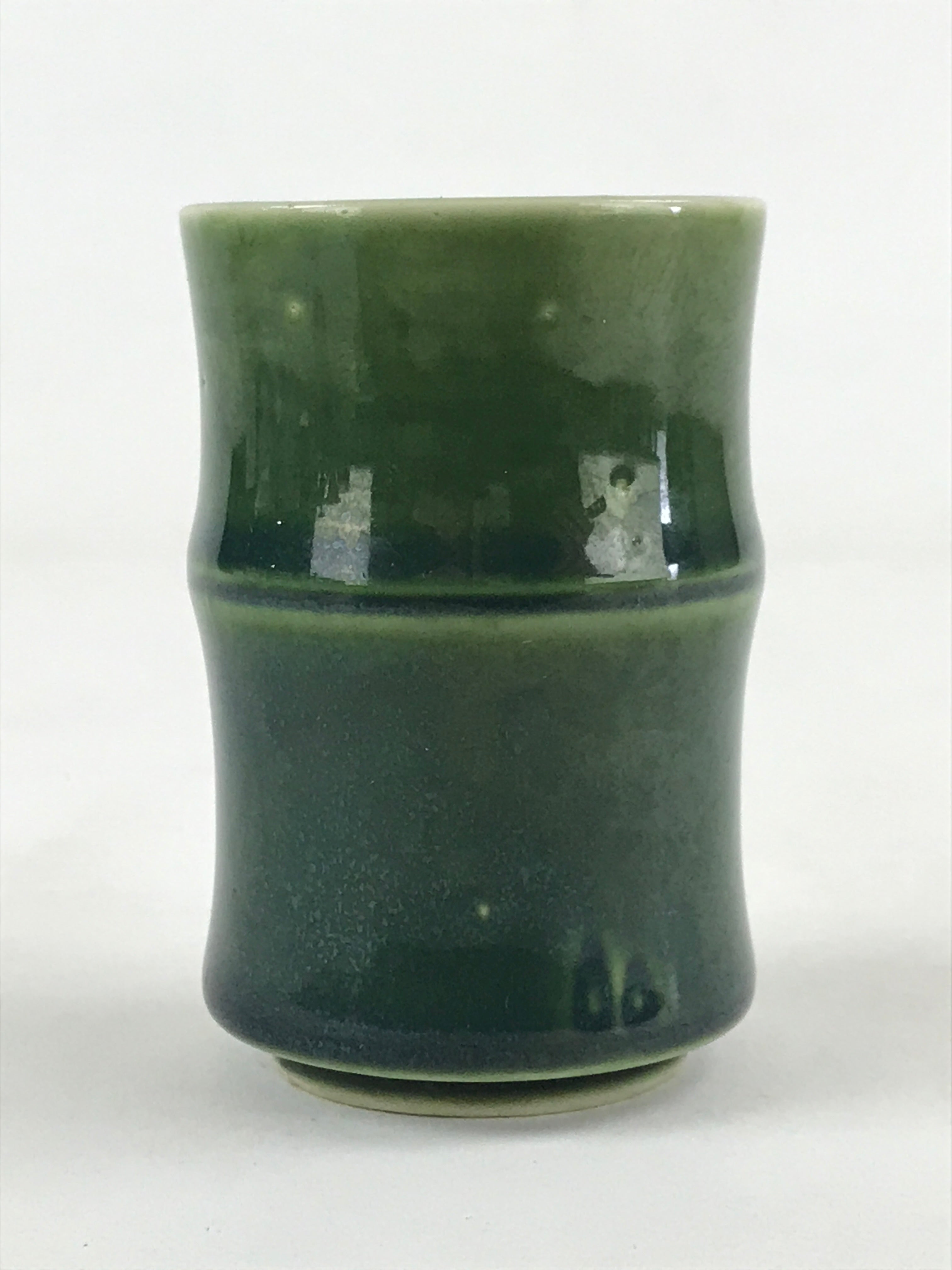 Japanese Ceramic Yunomi Teacup Vtg Pottery Bamboo Shape Green TC355