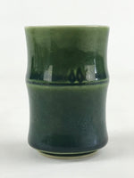 Japanese Ceramic Yunomi Teacup Vtg Pottery Bamboo Shape Green TC355