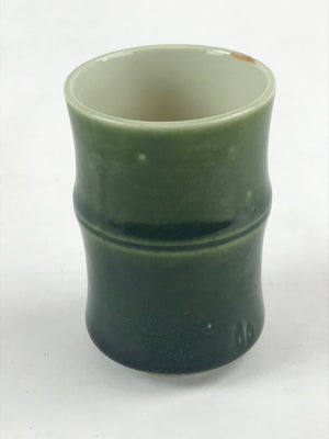 Japanese Ceramic Yunomi Teacup Vtg Pottery Bamboo Shape Green TC355