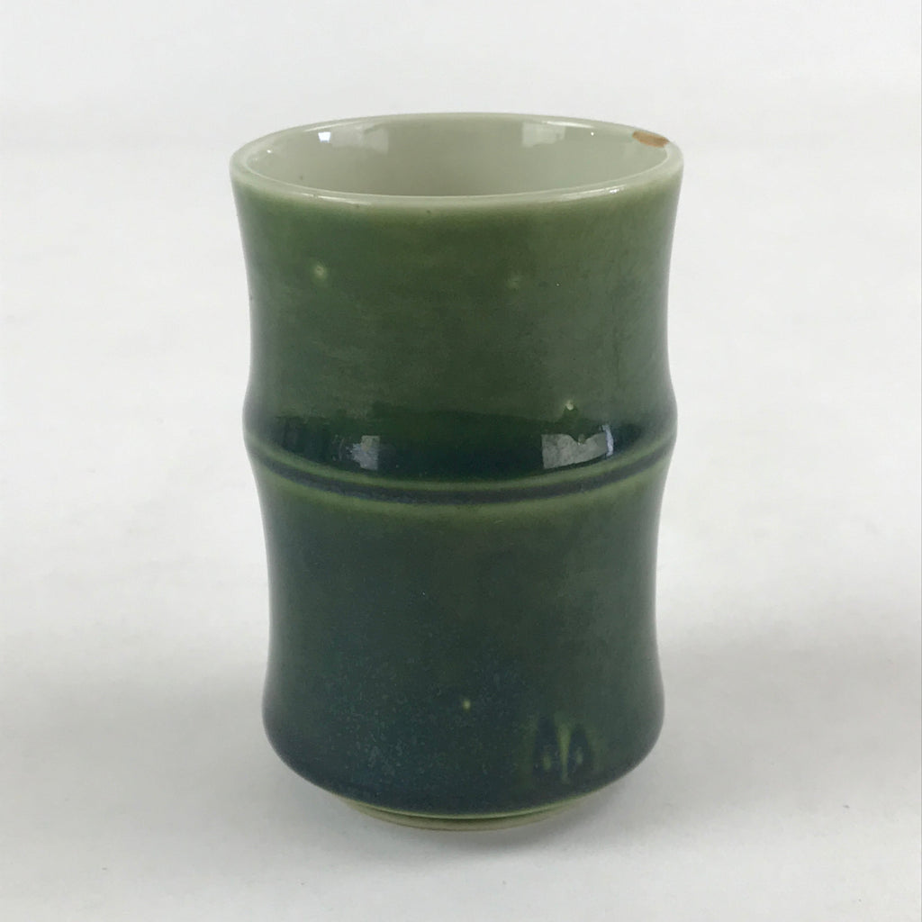 Japanese Ceramic Yunomi Teacup Vtg Pottery Bamboo Shape Green TC355