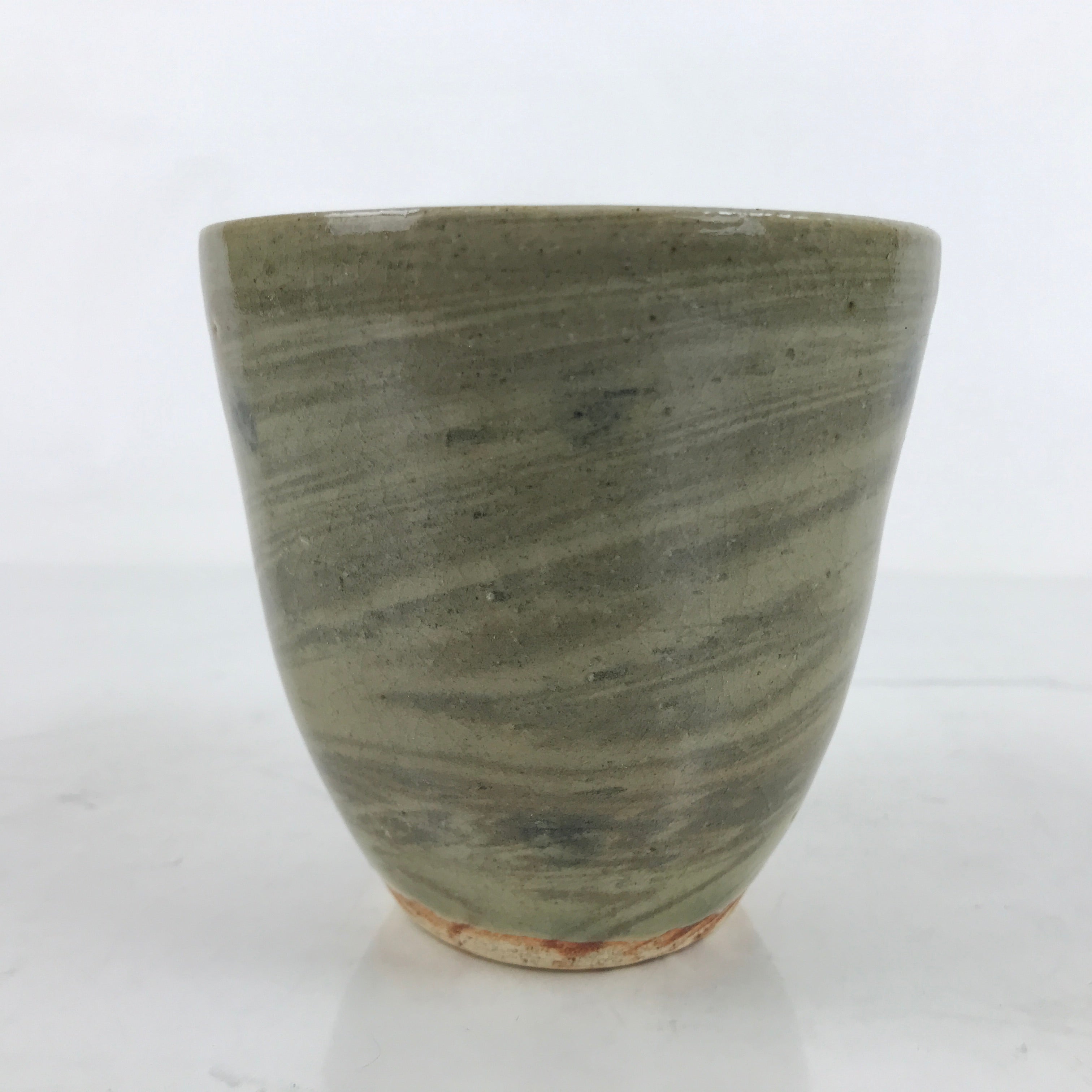 Japanese Ceramic Yunomi Teacup Vtg Pottery Large Green Swirl Sencha TC518