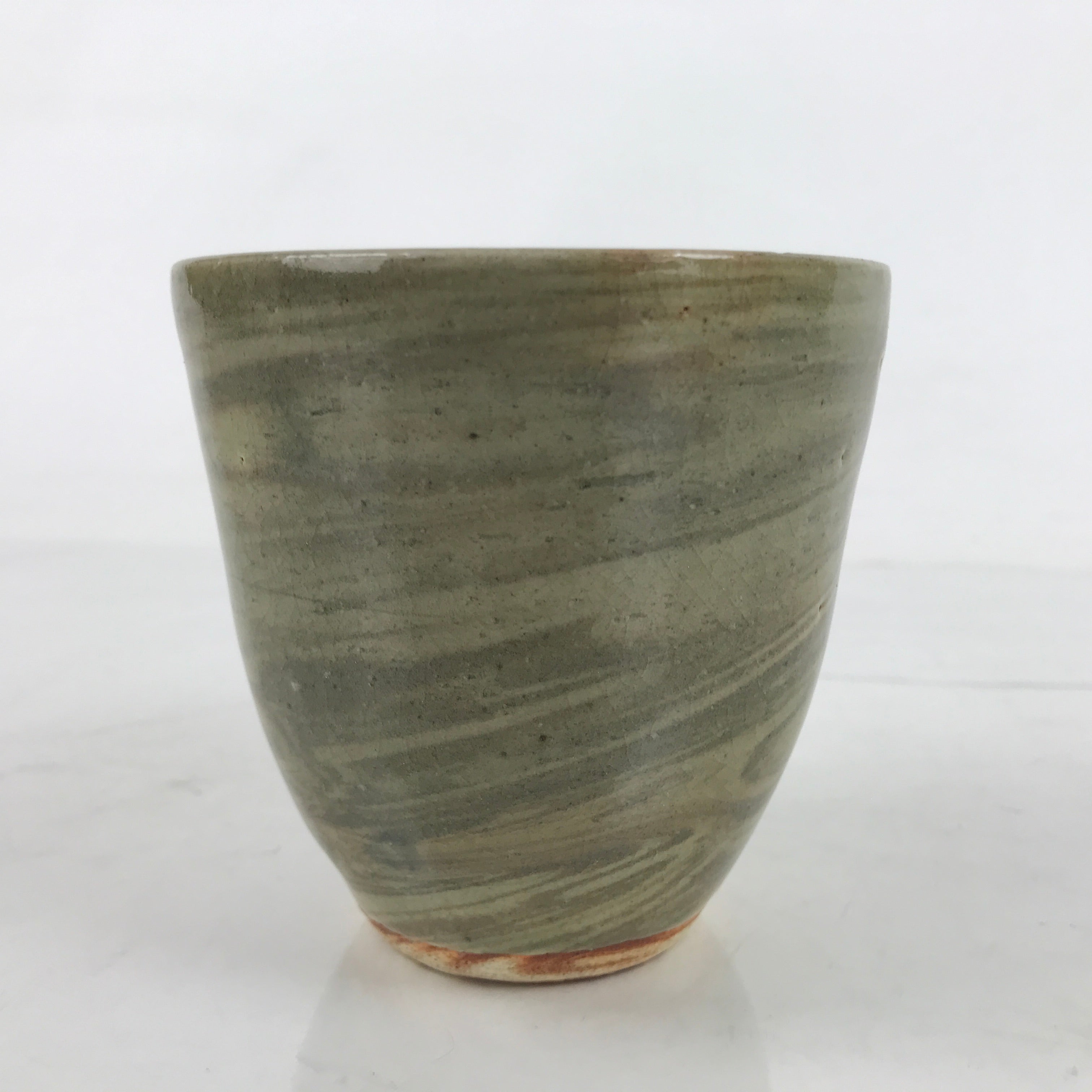 Japanese Ceramic Yunomi Teacup Vtg Pottery Large Green Swirl Sencha TC518