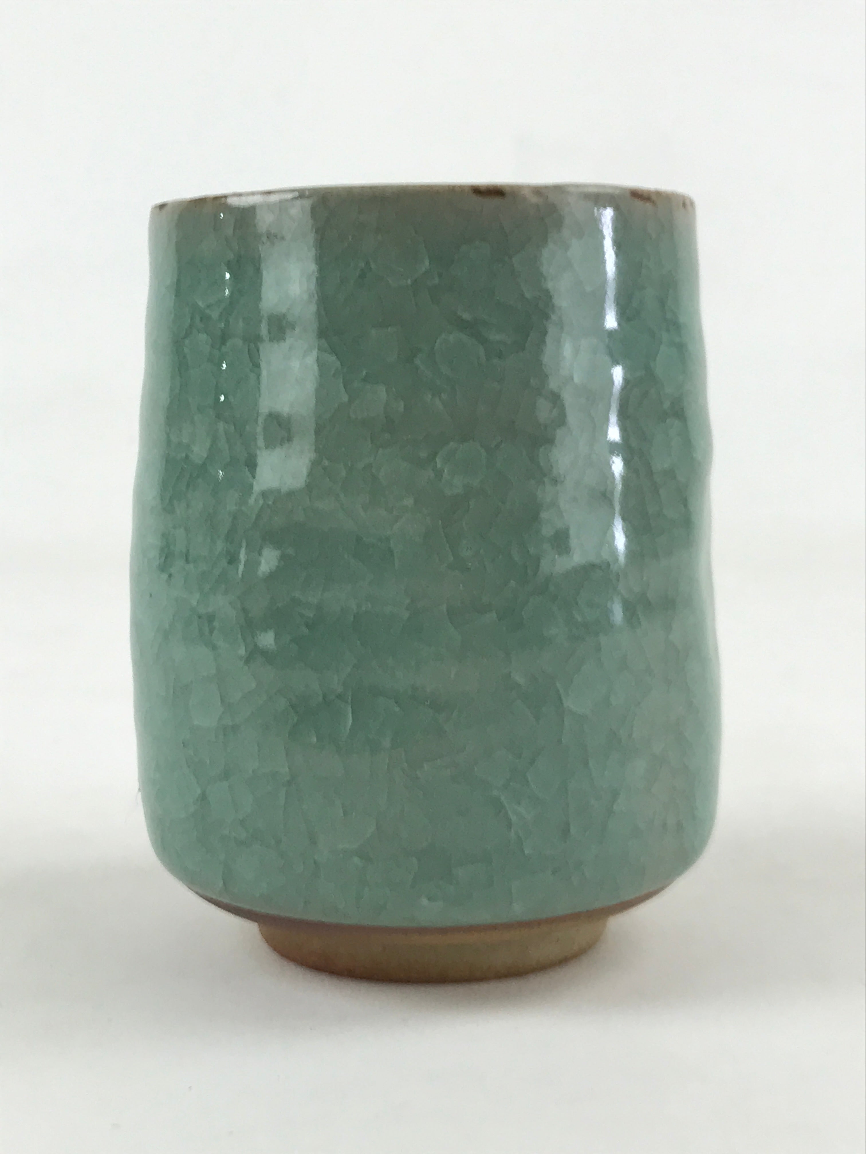 Japanese Ceramic Yunomi Teacup Vtg Pottery Large Light Green Crackle Glaze TC363