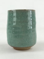 Japanese Ceramic Yunomi Teacup Vtg Pottery Large Light Green Crackle Glaze TC363