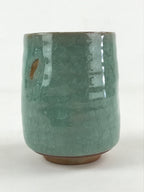 Japanese Ceramic Yunomi Teacup Vtg Pottery Large Light Green Crackle Glaze TC363