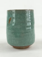 Japanese Ceramic Yunomi Teacup Vtg Pottery Large Light Green Crackle Glaze TC363