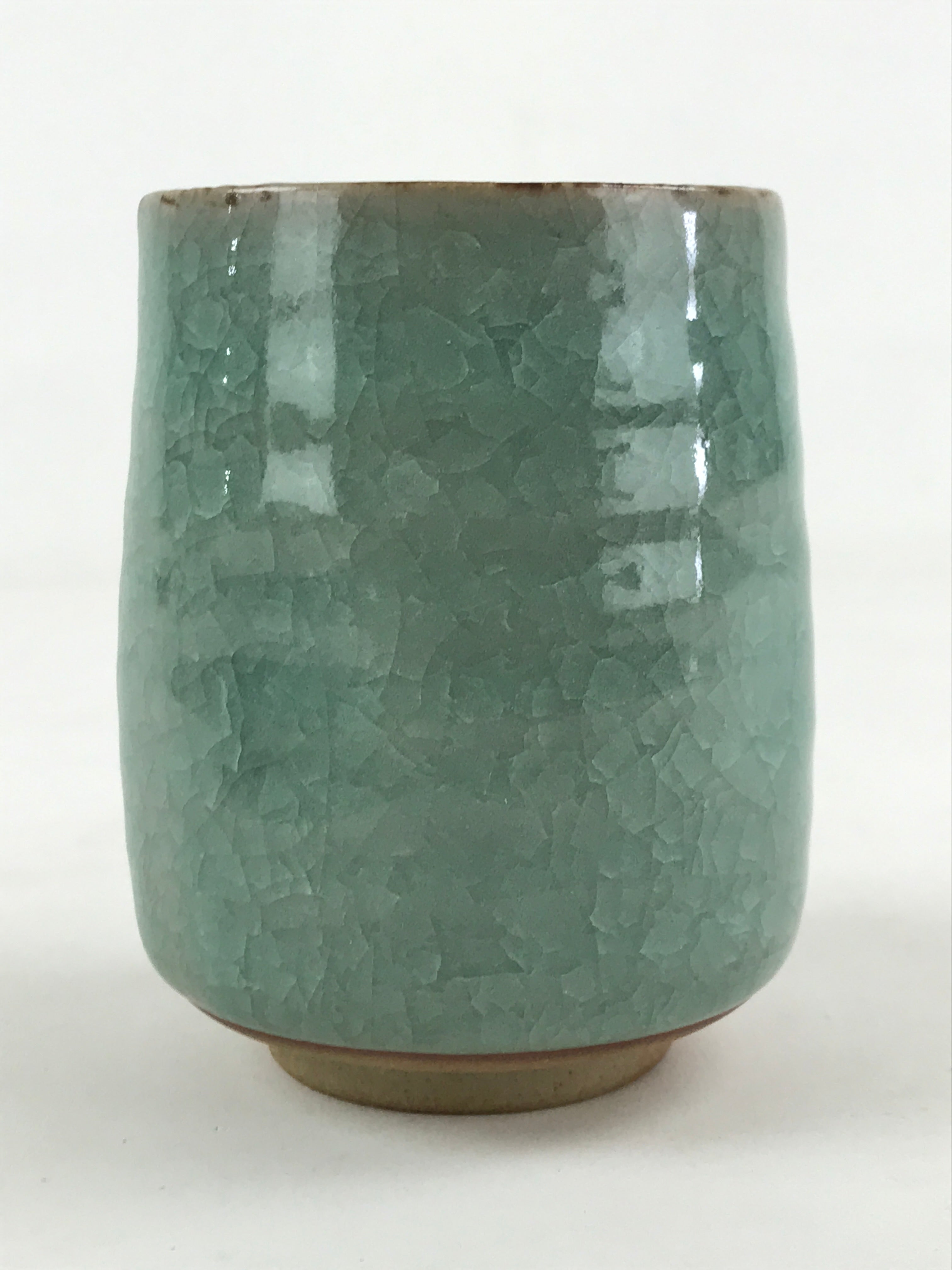 Japanese Ceramic Yunomi Teacup Vtg Pottery Large Light Green Crackle Glaze TC363