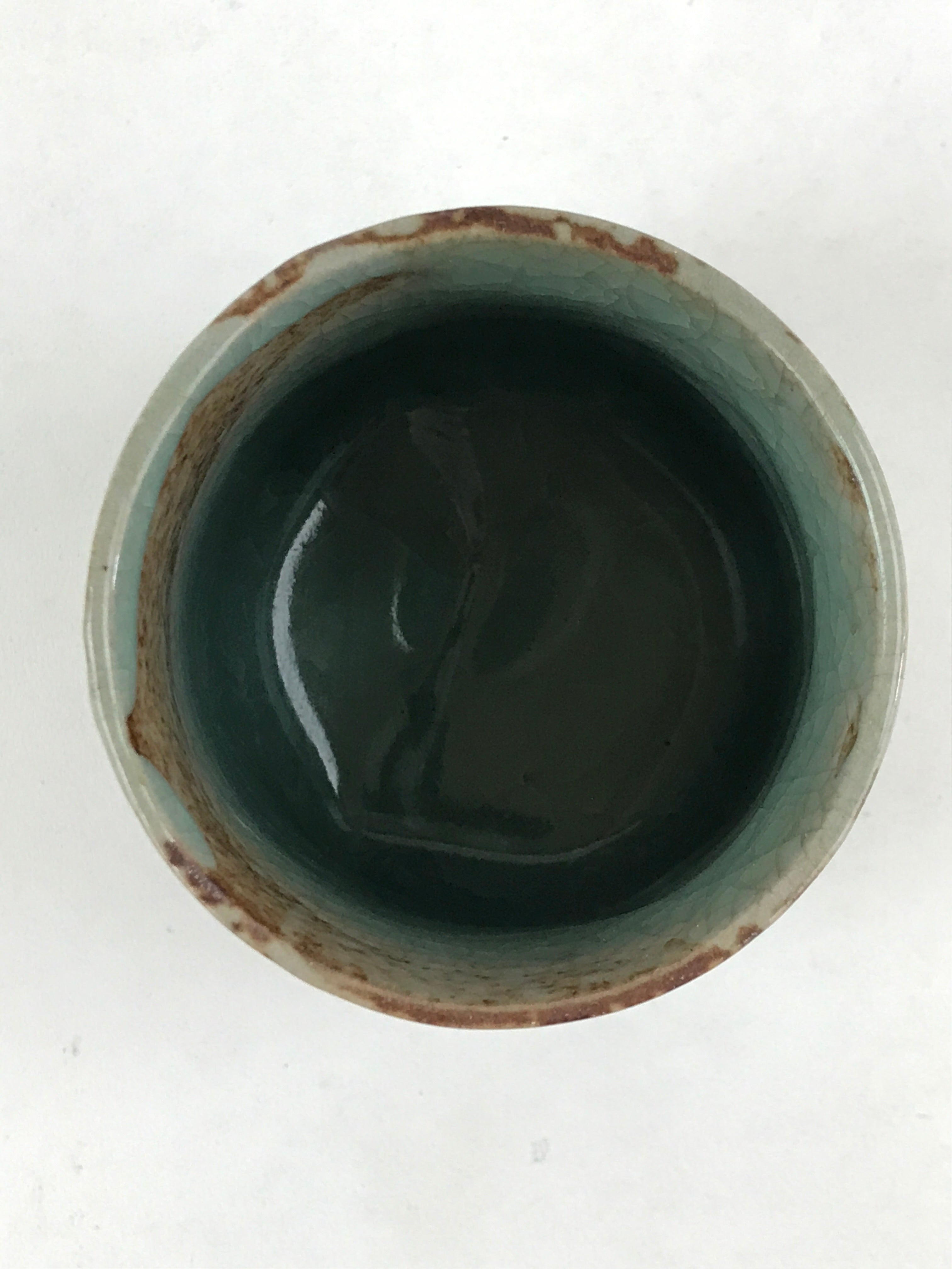 Japanese Ceramic Yunomi Teacup Vtg Pottery Large Light Green Crackle Glaze TC363