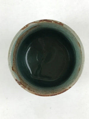 Japanese Ceramic Yunomi Teacup Vtg Pottery Large Light Green Crackle Glaze TC363