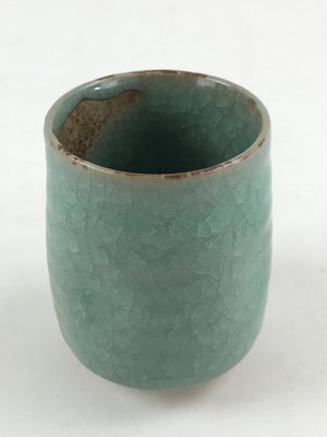 Japanese Ceramic Yunomi Teacup Vtg Pottery Large Light Green Crackle Glaze TC363