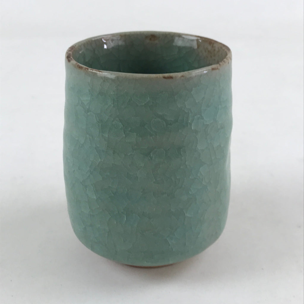 Japanese Ceramic Yunomi Teacup Vtg Pottery Large Light Green Crackle Glaze TC363