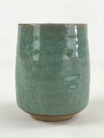 Japanese Ceramic Yunomi Teacup Vtg Pottery Large Light Green Crackle Glaze TC364