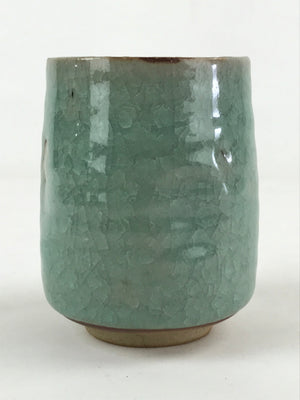 Japanese Ceramic Yunomi Teacup Vtg Pottery Large Light Green Crackle Glaze TC364