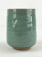 Japanese Ceramic Yunomi Teacup Vtg Pottery Large Light Green Crackle Glaze TC364