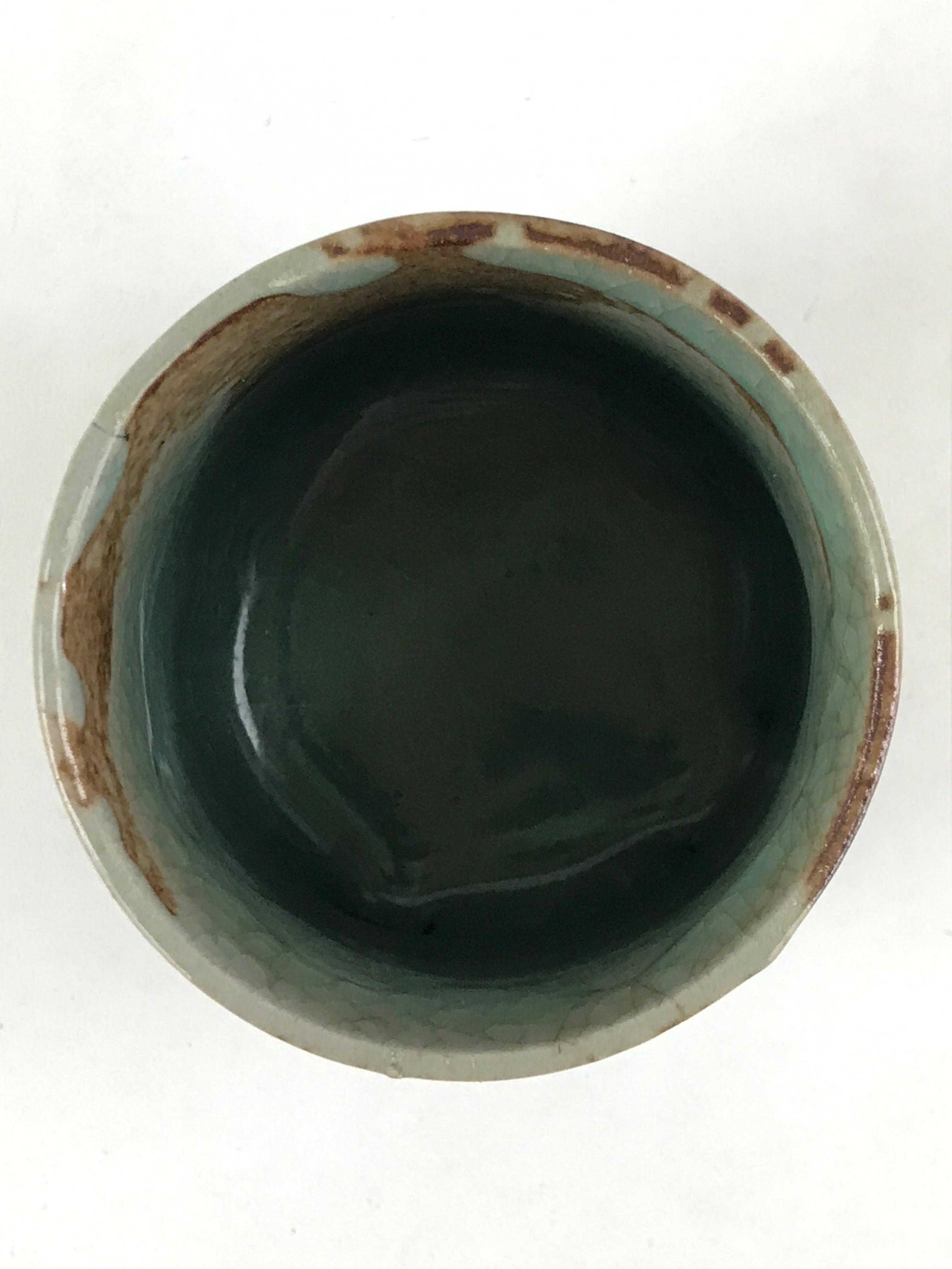 Japanese Ceramic Yunomi Teacup Vtg Pottery Large Light Green Crackle Glaze TC364