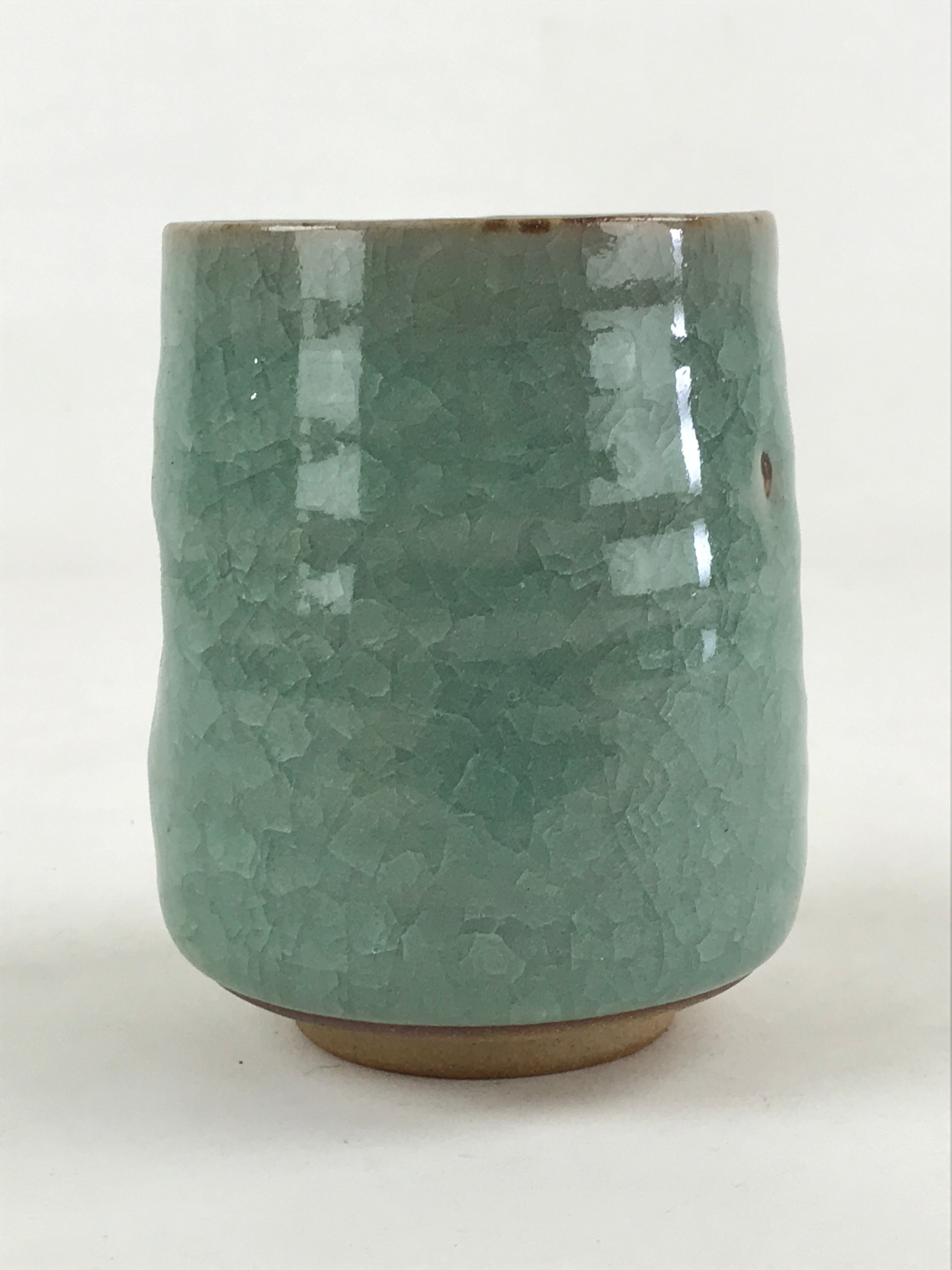 Japanese Ceramic Yunomi Teacup Vtg Pottery Large Light Green Crackle Glaze TC365