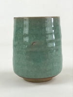 Japanese Ceramic Yunomi Teacup Vtg Pottery Large Light Green Crackle Glaze TC365