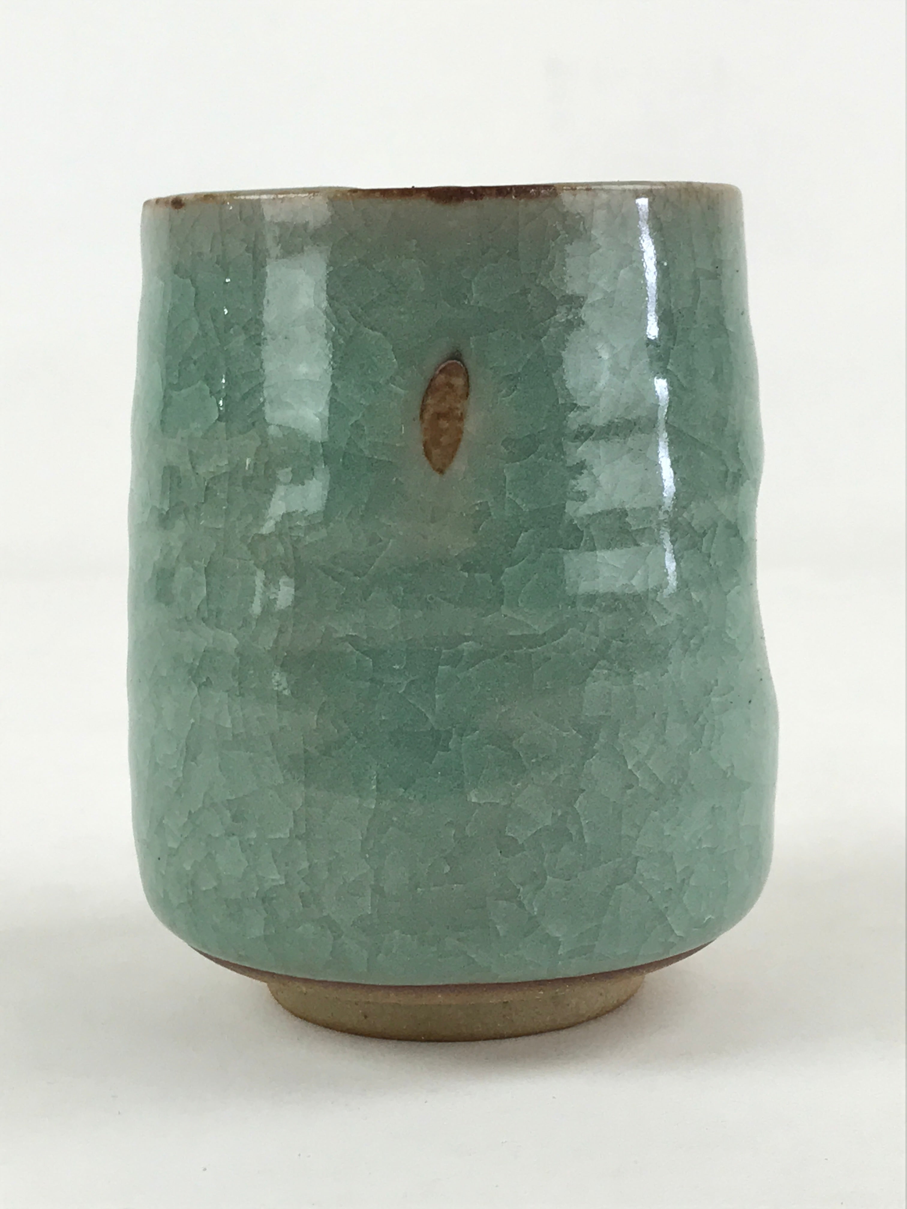 Japanese Ceramic Yunomi Teacup Vtg Pottery Large Light Green Crackle Glaze TC365