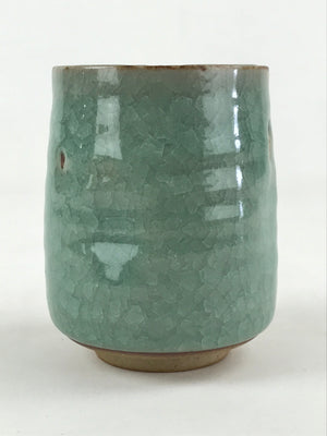 Japanese Ceramic Yunomi Teacup Vtg Pottery Large Light Green Crackle Glaze TC365