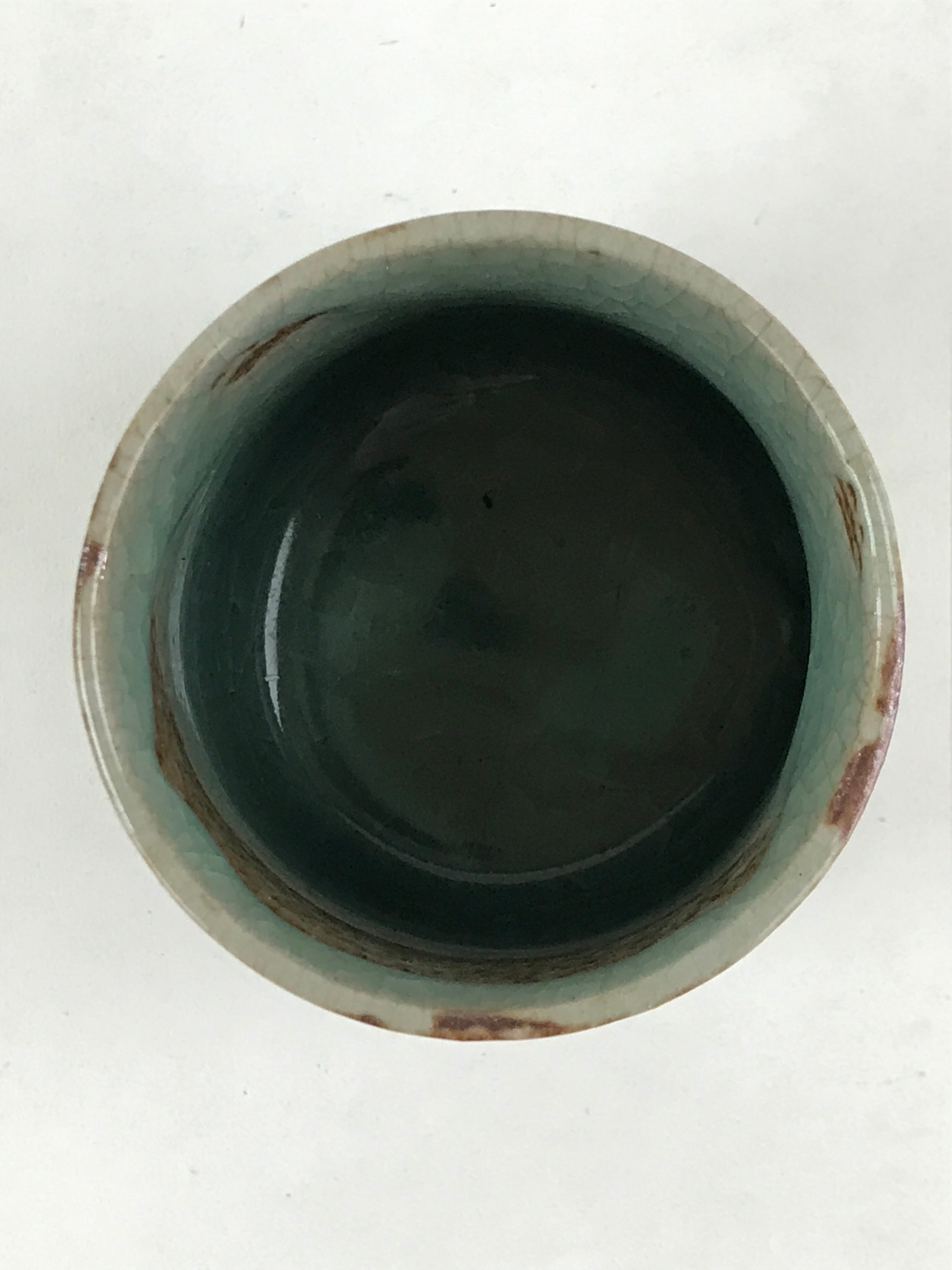 Japanese Ceramic Yunomi Teacup Vtg Pottery Large Light Green Crackle Glaze TC365