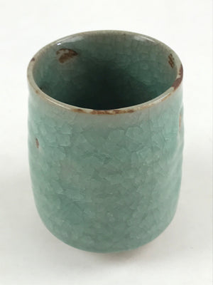 Japanese Ceramic Yunomi Teacup Vtg Pottery Large Light Green Crackle Glaze TC365