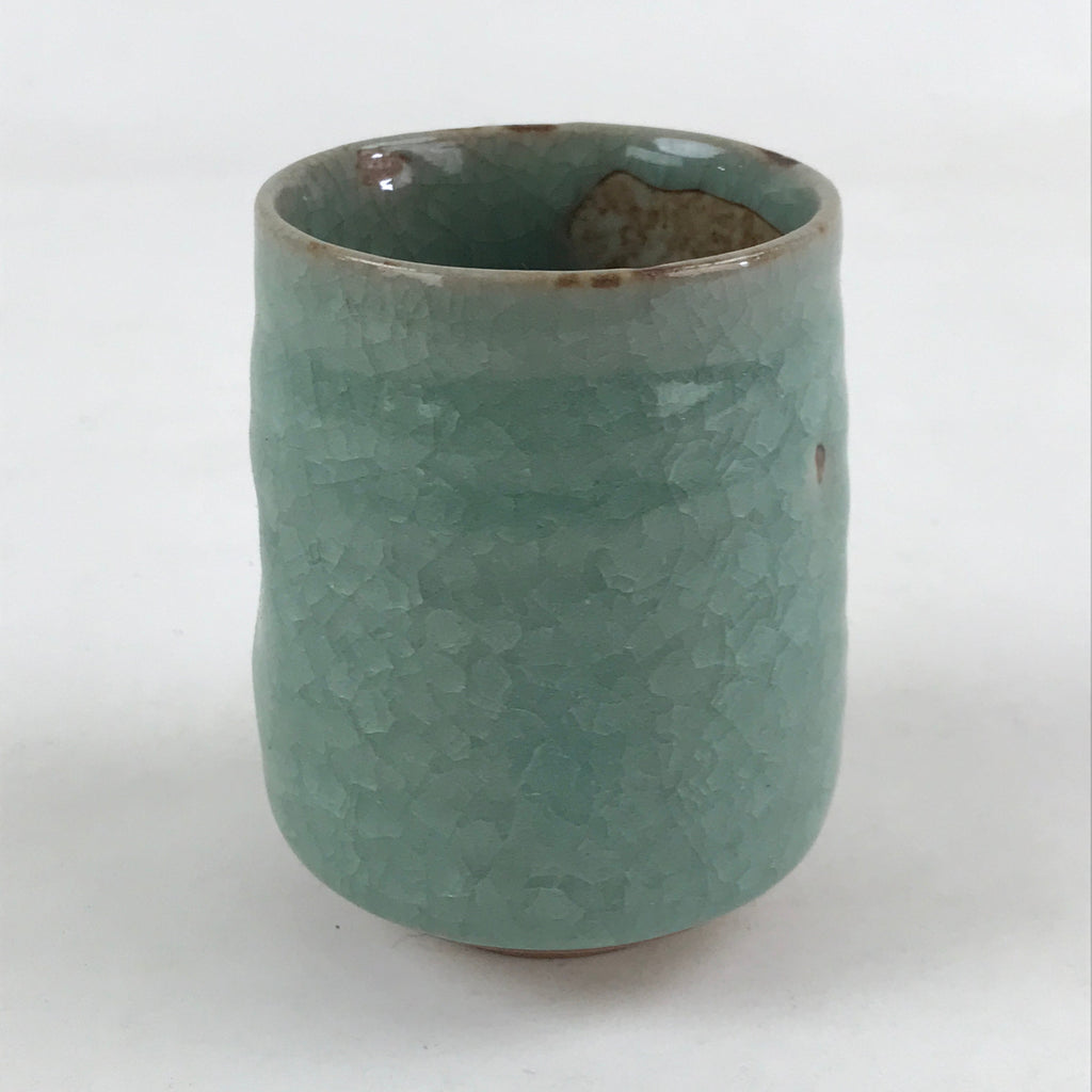 Japanese Ceramic Yunomi Teacup Vtg Pottery Large Light Green Crackle Glaze TC365