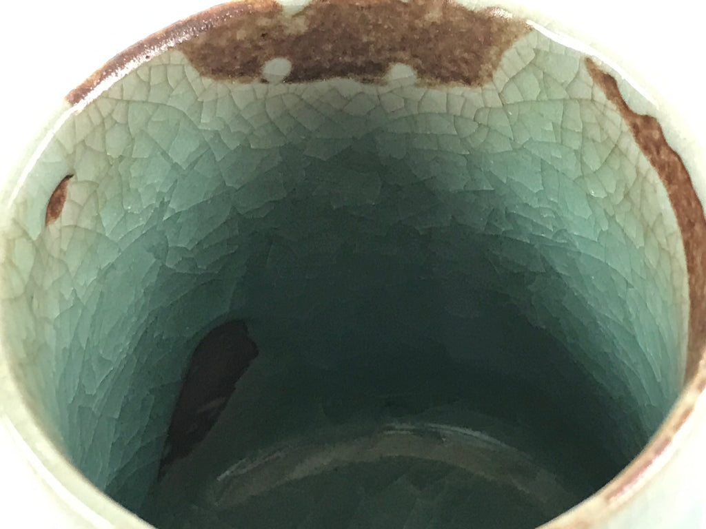 Japanese Ceramic Yunomi Teacup Vtg Pottery Large Light Green Crackle Glaze TC366