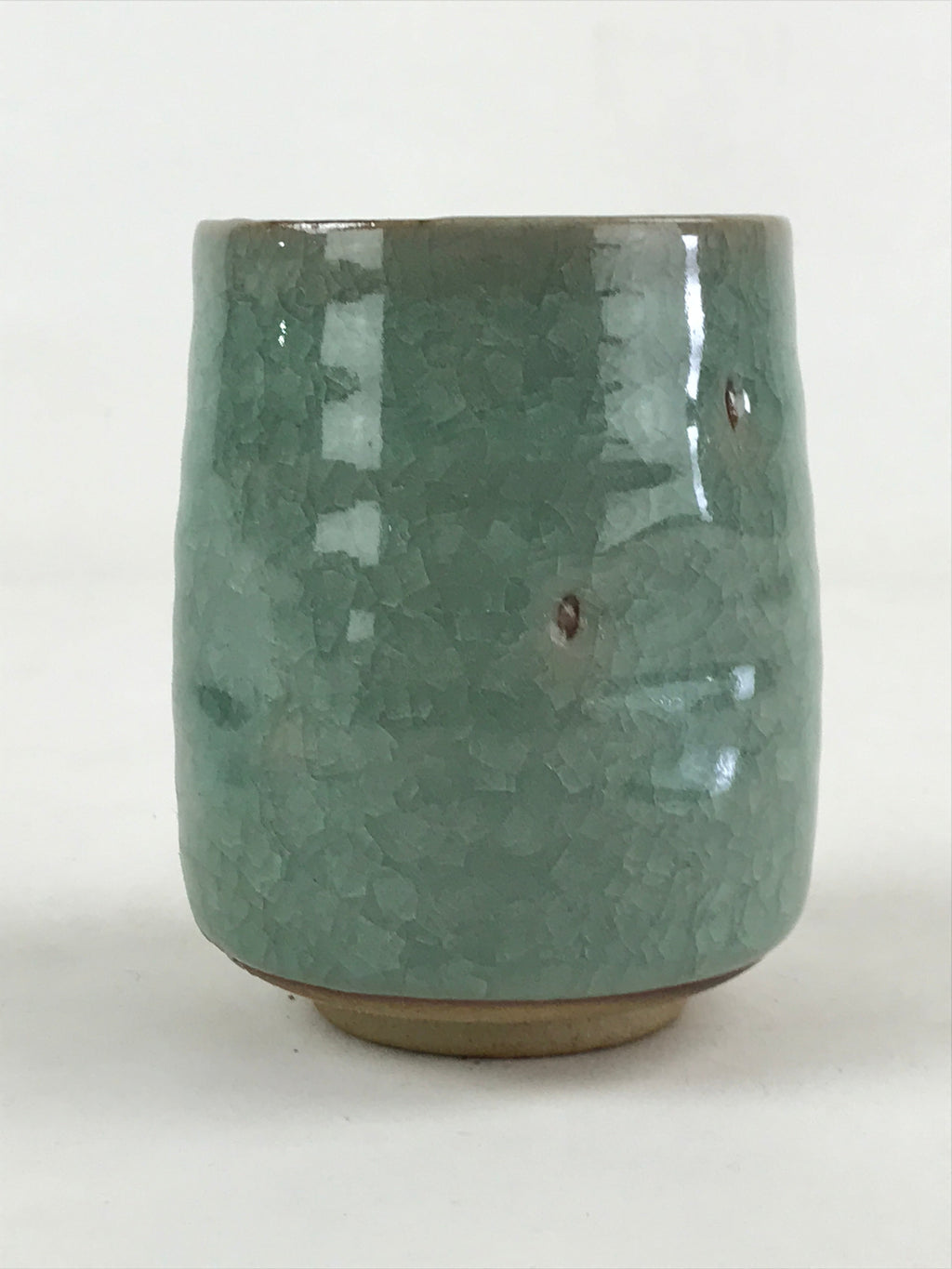 Japanese Ceramic Yunomi Teacup Vtg Pottery Large Light Green Crackle Glaze TC366