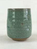 Japanese Ceramic Yunomi Teacup Vtg Pottery Large Light Green Crackle Glaze TC366