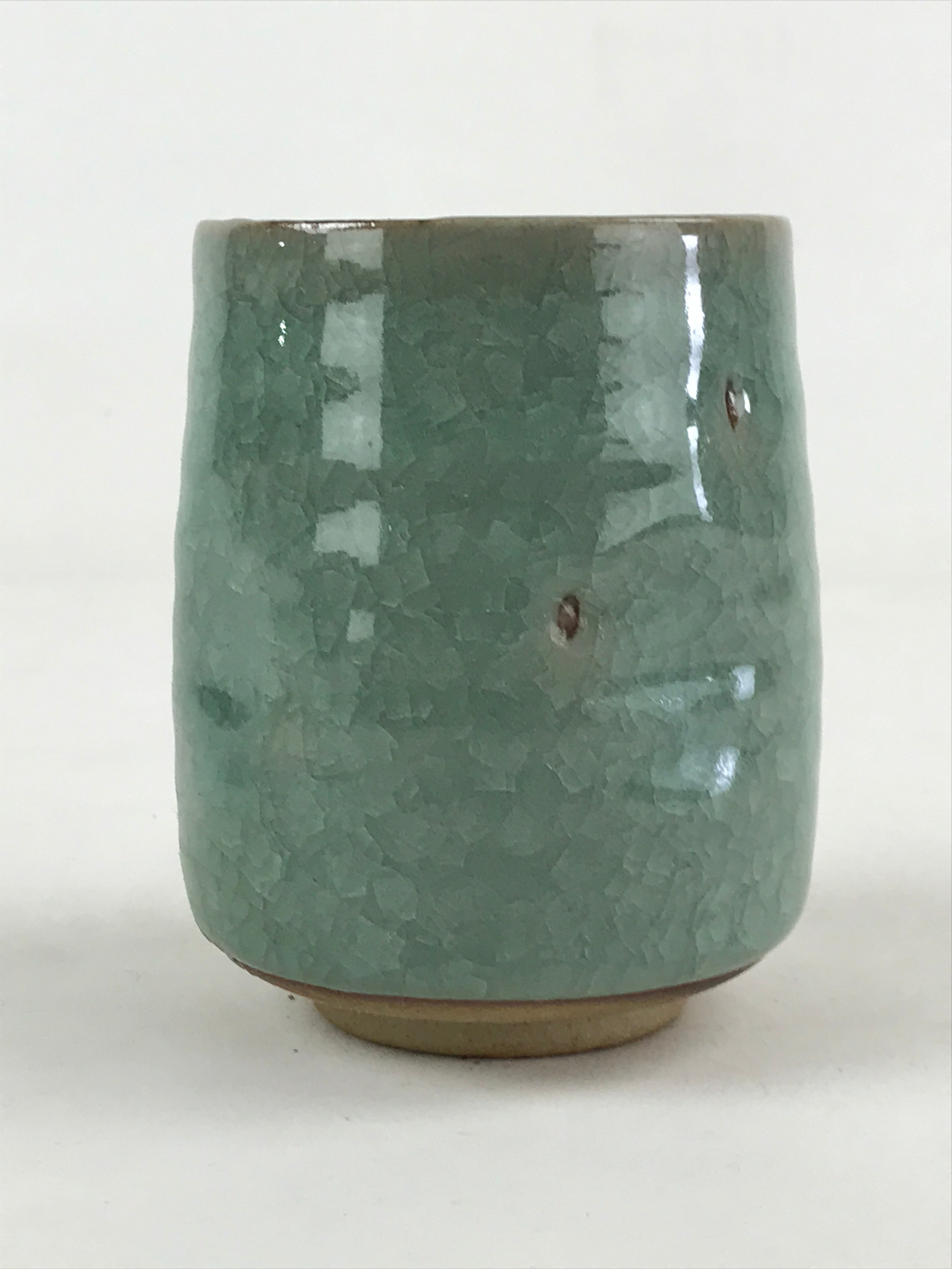 Japanese Ceramic Yunomi Teacup Vtg Pottery Large Light Green Crackle Glaze TC366