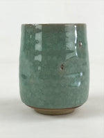 Japanese Ceramic Yunomi Teacup Vtg Pottery Large Light Green Crackle Glaze TC366