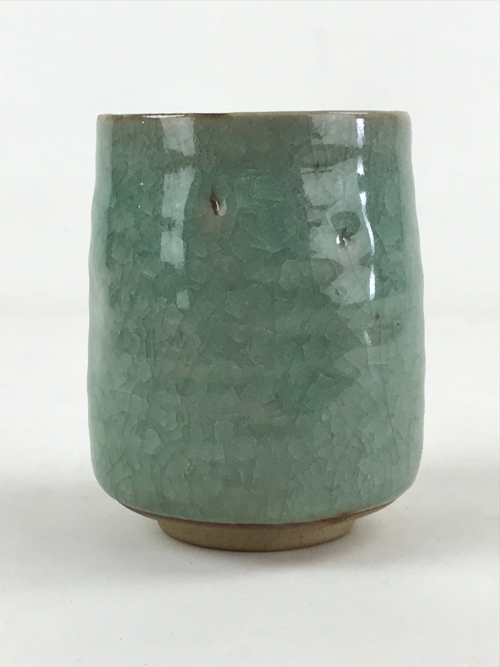 Japanese Ceramic Yunomi Teacup Vtg Pottery Large Light Green Crackle Glaze TC366