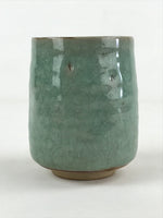 Japanese Ceramic Yunomi Teacup Vtg Pottery Large Light Green Crackle Glaze TC366