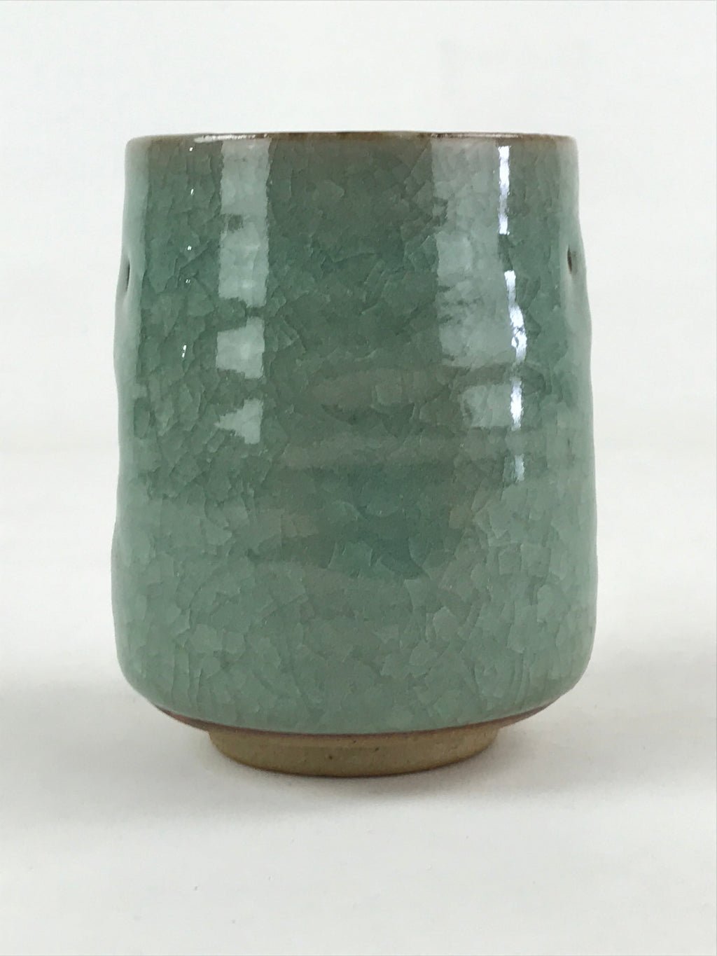 Japanese Ceramic Yunomi Teacup Vtg Pottery Large Light Green Crackle Glaze TC366